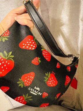 Coach Payton Black Strawberry Print Shoulder Bag